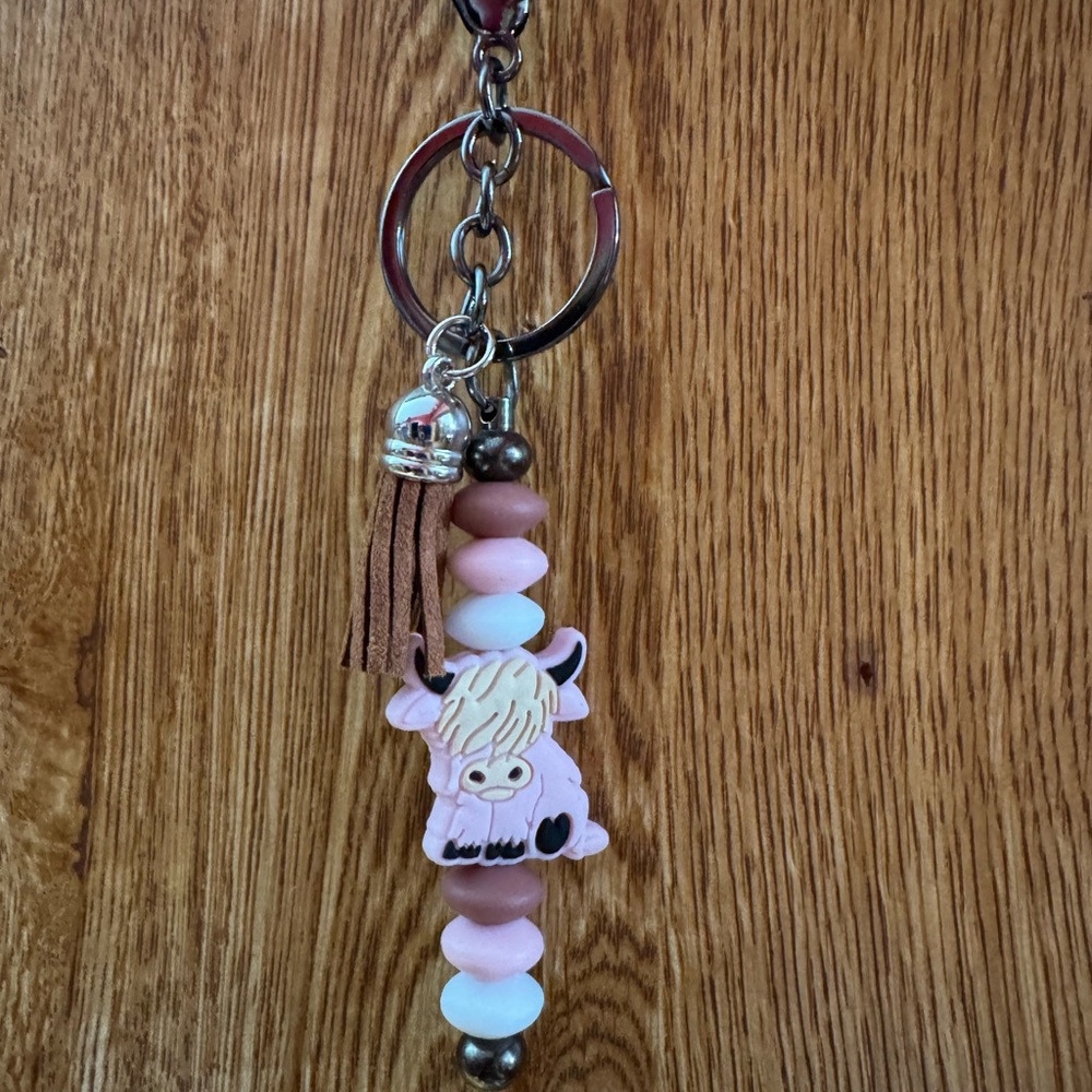 Pink and White Cow Key Holder